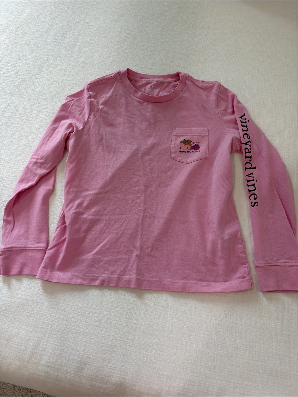Vineyard Vines Kids Long-Sleeve Bubblegum Pink Tee with Sleeve Logo